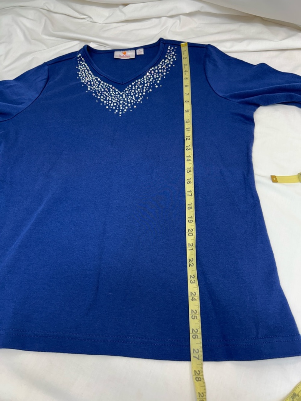 Quacker Factory Royal Blue Two-Piece Top and Pants with Rhinestone Matching Set - Picture 5 of 14